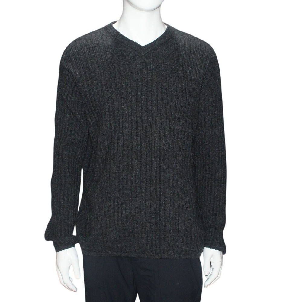 Structure‎ Wool Blend Ribbed V Neck Sweater Charcoal Gray Mens Large